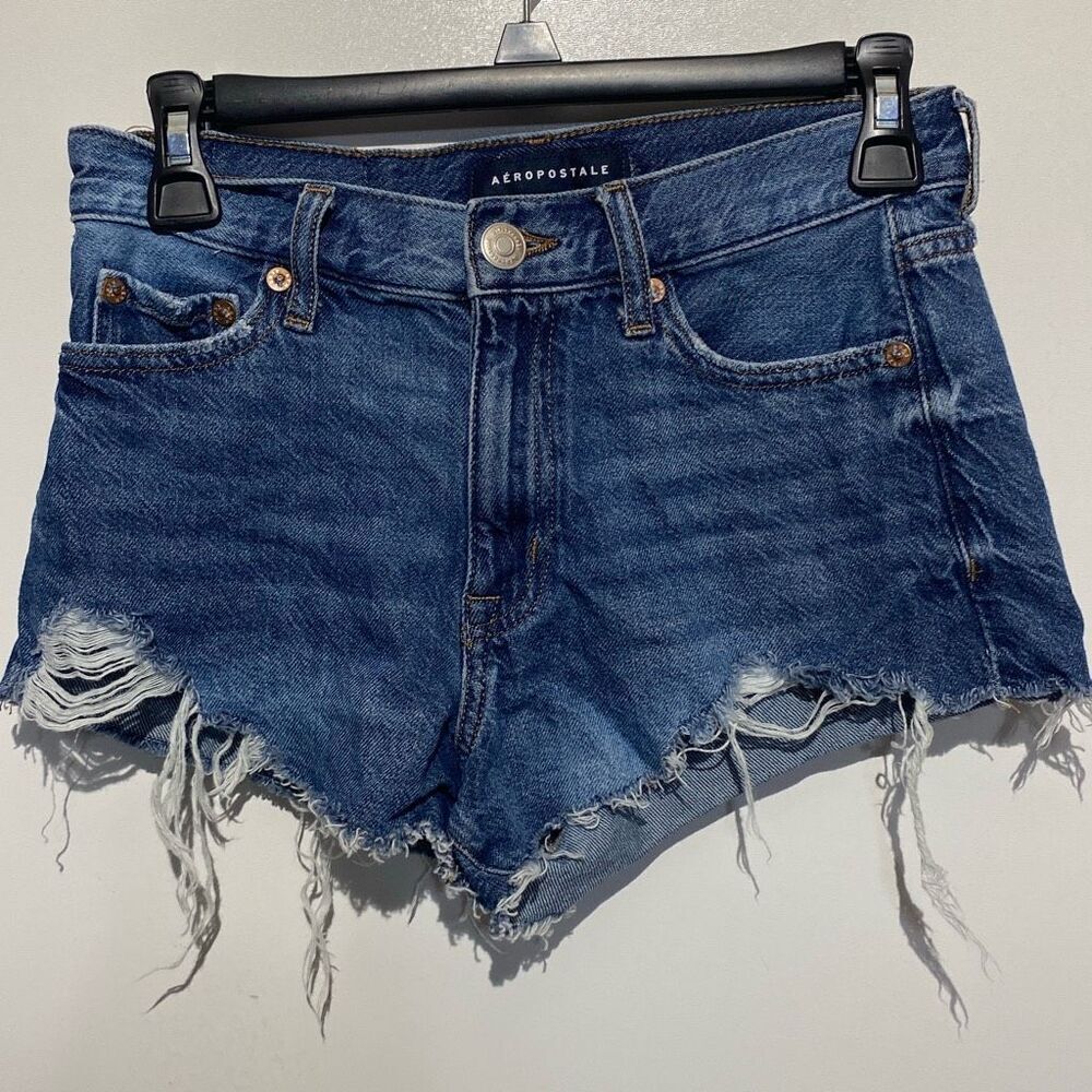 Aeropostale Vintage High Rise Shorty Distressed Blue Denim Shorts Size 00